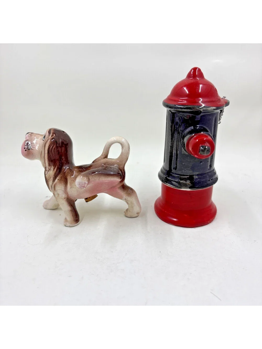 Vintage Hound Dog And Fire Hydrant Salt & Pepper Shakers